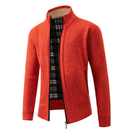Herren Strickjacke mit modernem Stehkragen und praktischen Seitentaschen R&B