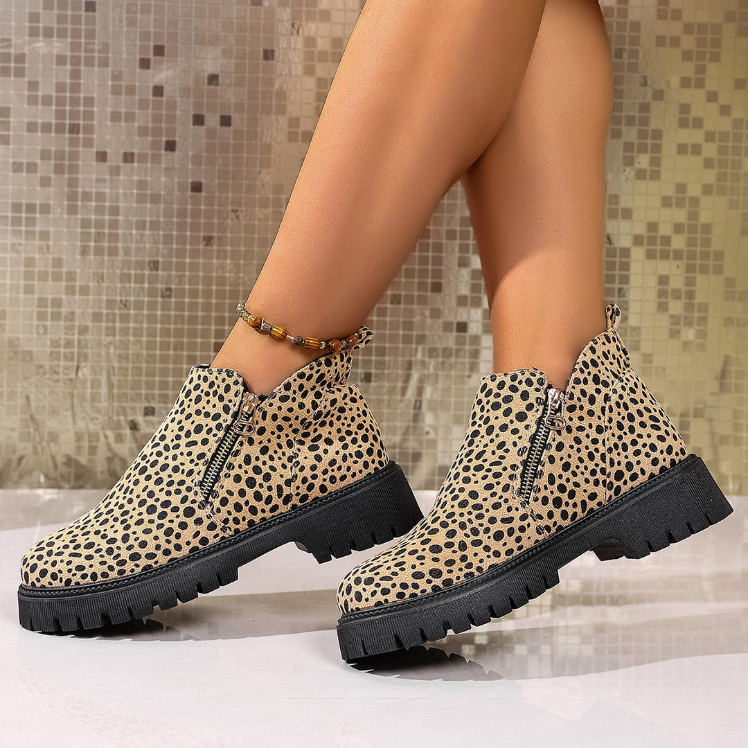 Damen Chelsea-Stiefel mit modischem Leopardenmuster und rutschfester Profilsohle R&B