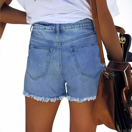 Damen Destroyed Denim-Shorts mit kreativen Patch-Details R&B