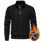 Herren nan grobgestrickter Cardigan mit Zopfmuster, Stehkragen und kariertem Innenfutter R&B