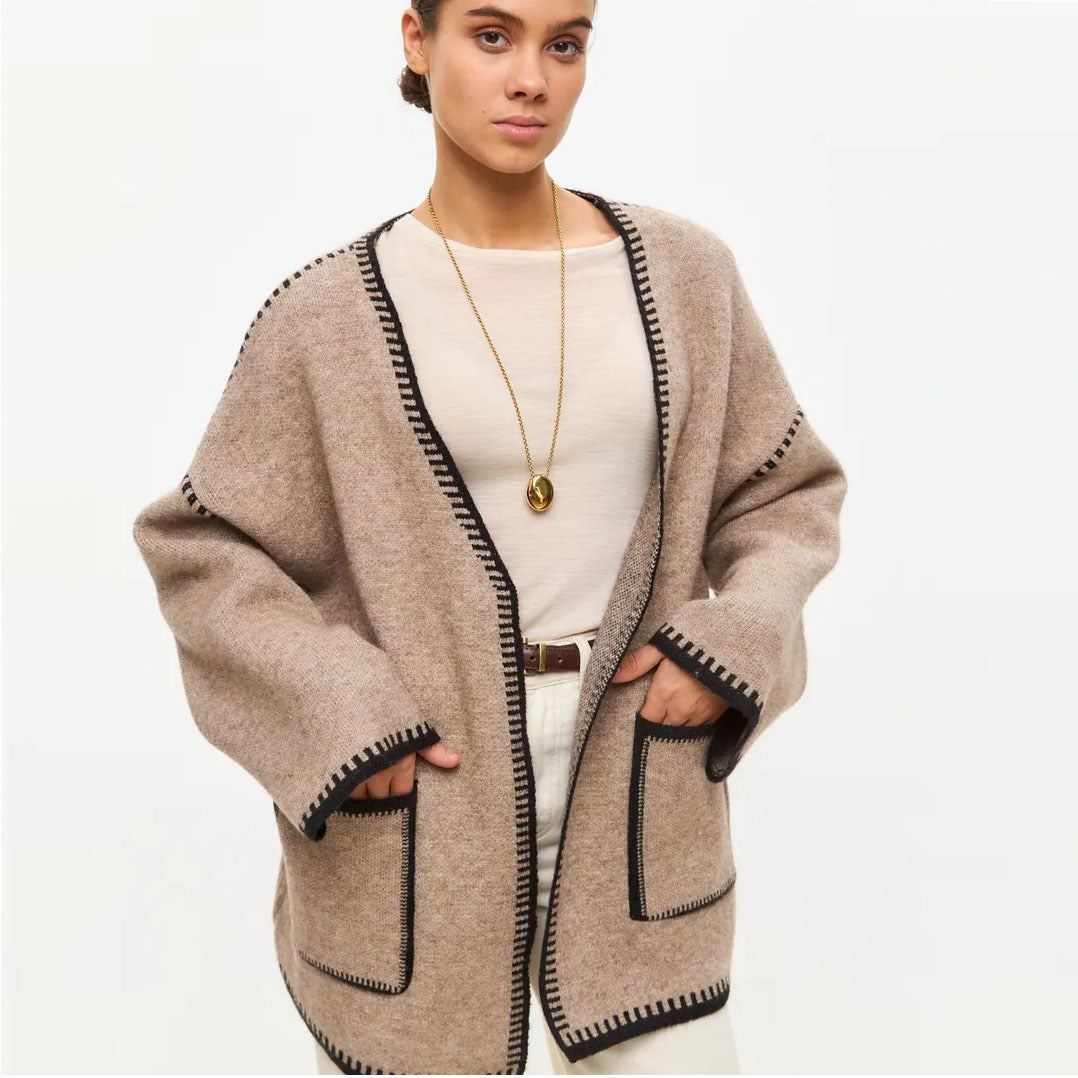 Damen Strickjacke mit weitem Schnitt und dekorativem Gürtel R&B
