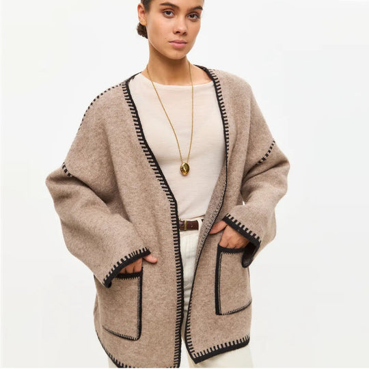 Damen Strickjacke mit weitem Schnitt und dekorativem Gürtel R&B