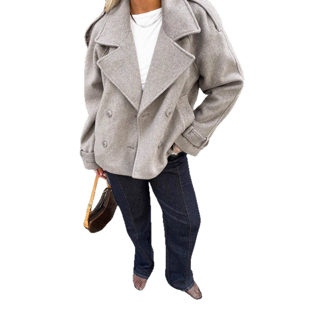 Damen modische Wolle-Lapel-Jacke mit Doppelreihe R&B