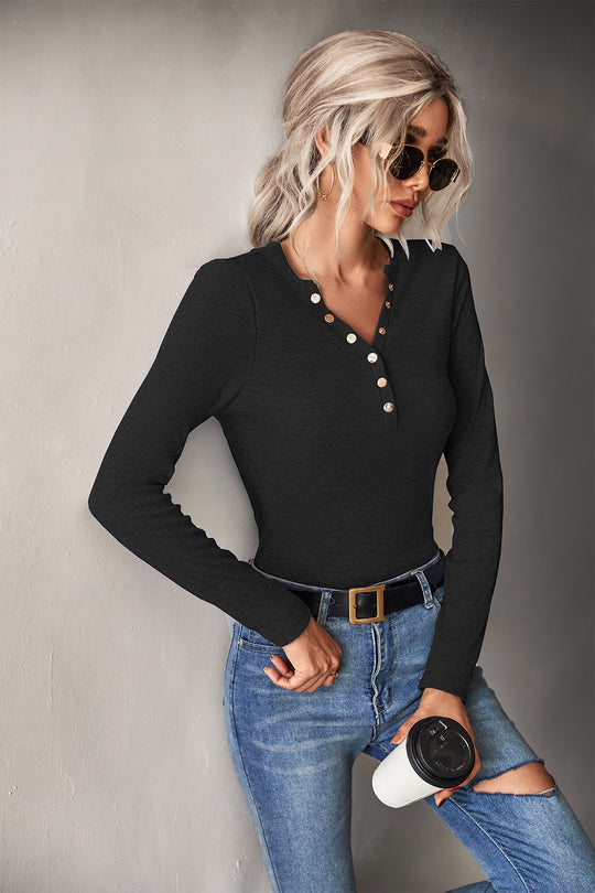 Damen Langarmshirt mit modischer Knopfleiste R&B