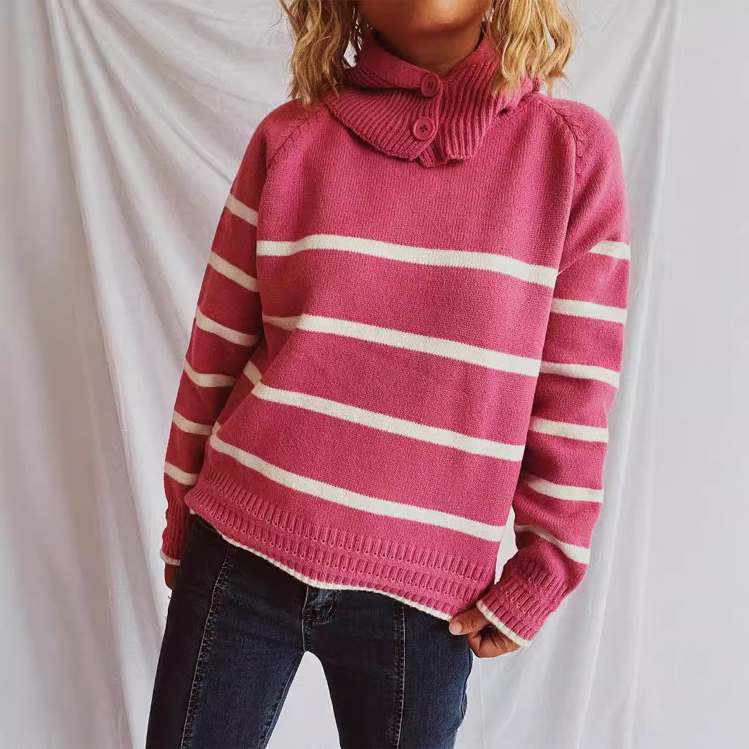 Damen lässiger Pullover mit strukturiertem Kragen und modischem Streifenmuster R&B