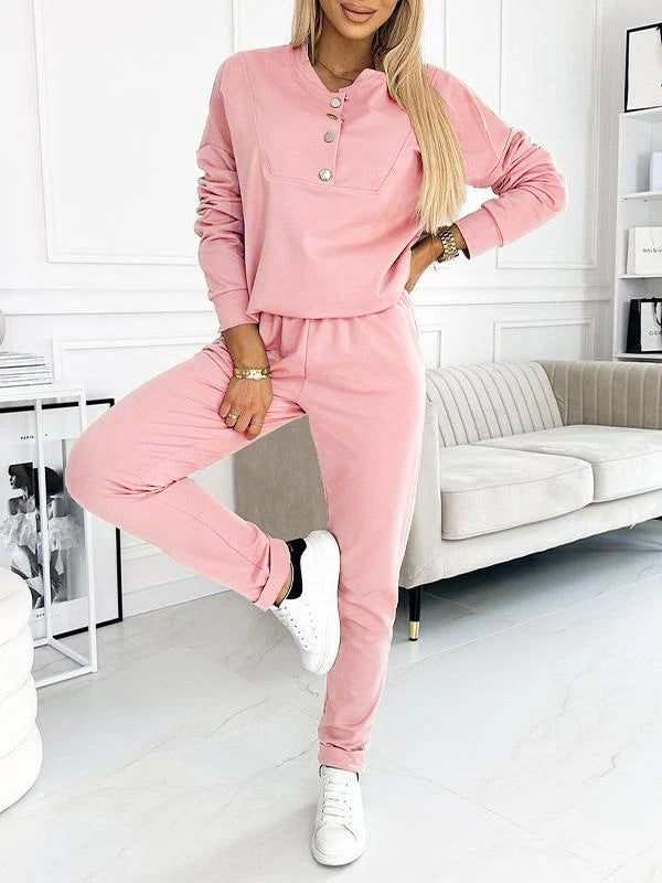 Damen Freizeit-Jogginganzug mit eleganten Knopfdetails R&B