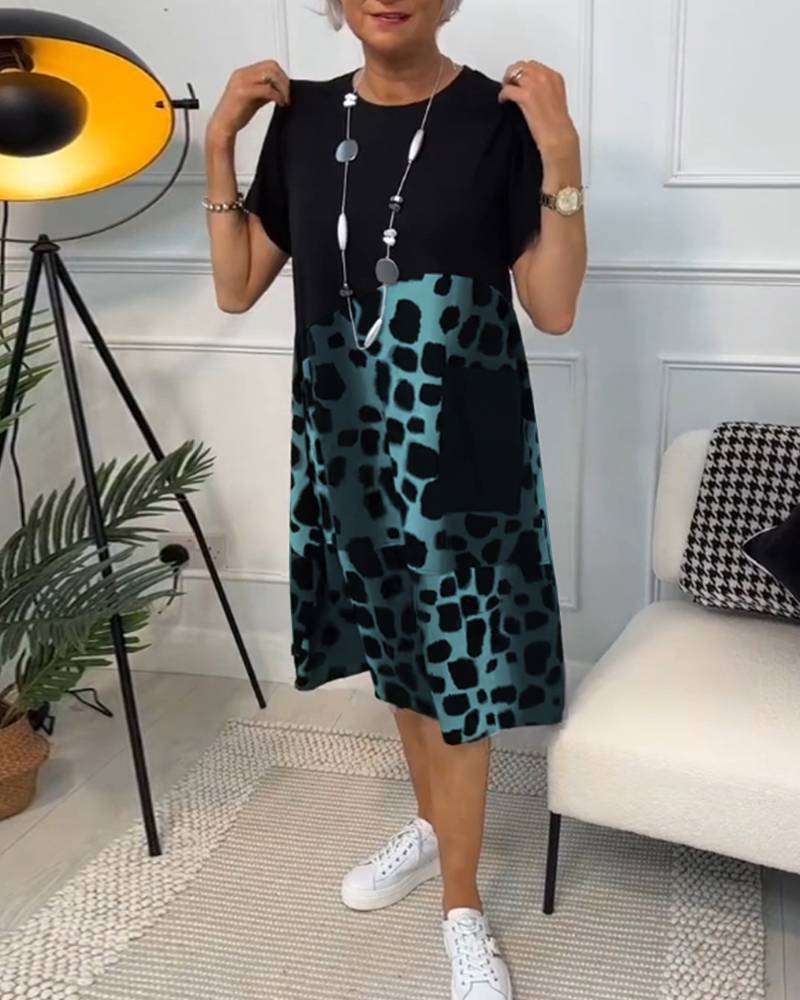 Damen Modisches A-Linie Kleid mit praktischen Taschen und kreativem Muster R&B