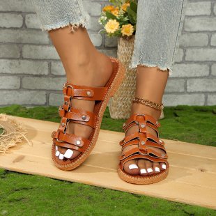 Damen modische Riemchensandalen mit goldenen Schnallen R&B
