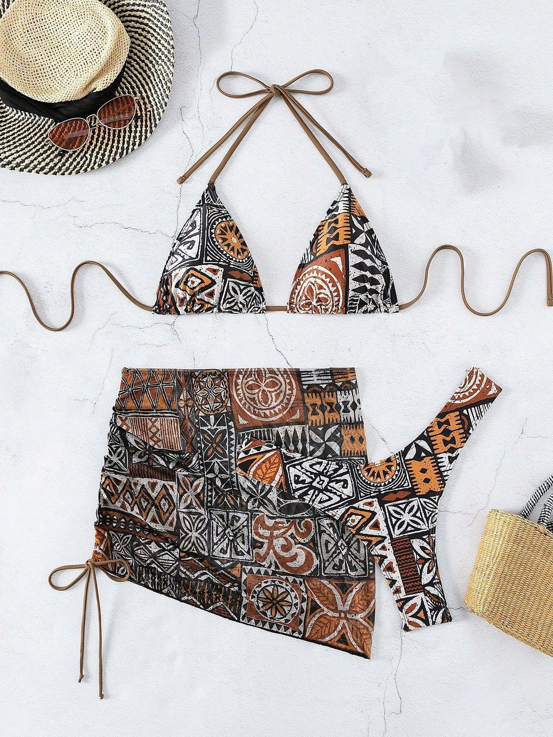 Damen Triangel-Bikini mit kontrastierenden Mustern R&B