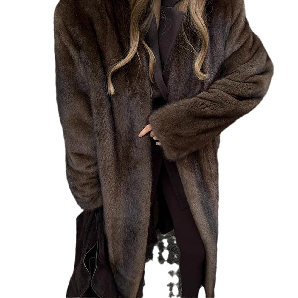 Damen Eleganter und flauschiger Langmantel aus Kunstfell R&B
