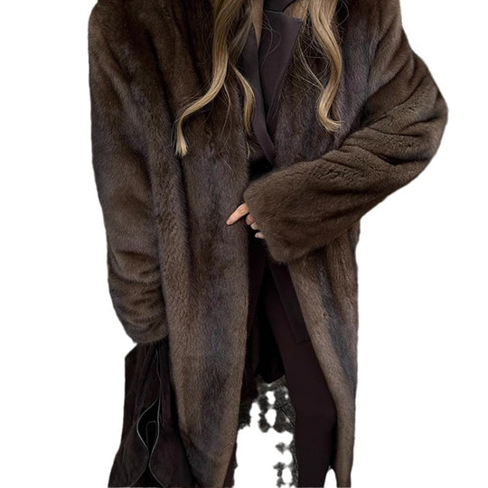 Damen Eleganter und flauschiger Langmantel aus Kunstfell R&B