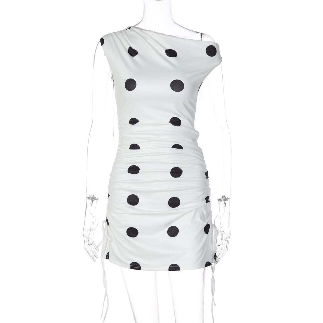 Damen verspieltes Wickelkleid mit asymmetrischem Träger und Punkten R&B