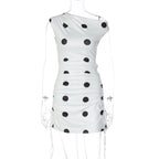 Damen verspieltes Wickelkleid mit asymmetrischem Träger und Punkten R&B