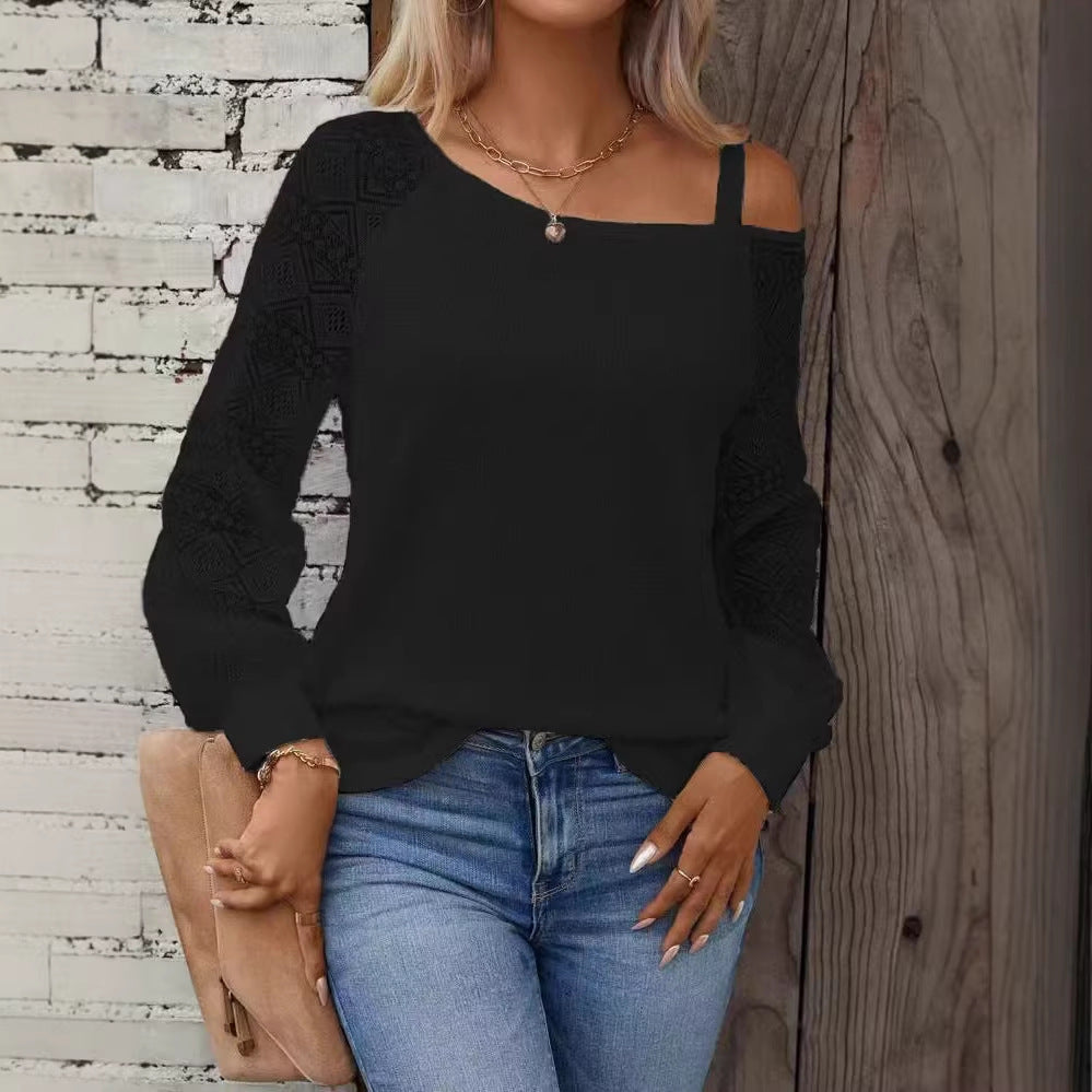Damen Elegantes Strickoberteil mit asymmetrischem Ausschnitt und verzierten Ärmeln R&B
