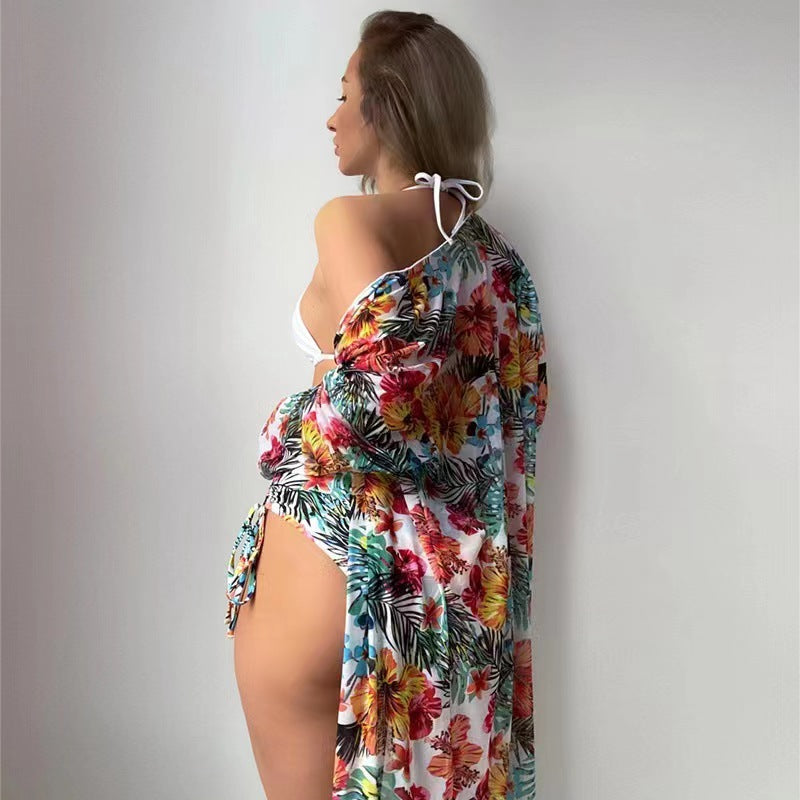 Damen Bikiniset mit hohem Bund und floralem Überwurf R&B