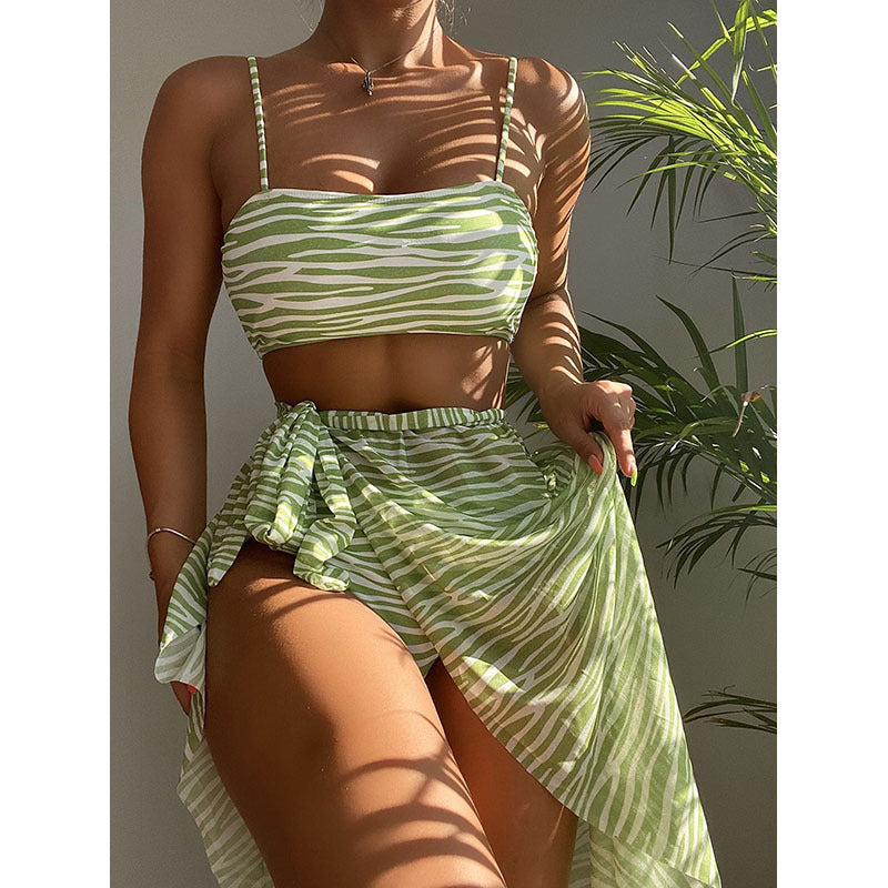 Damen Bikiniset mit asymmetrischem Rock und elastischen Trägern R&B