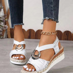 Damen Wedge-Sandalen mit eleganter Schnallenapplikation und komfortablem Fußbett R&B