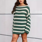 Damen lässiger gehäkelter Pullover mit modernen Blockstreifen R&B