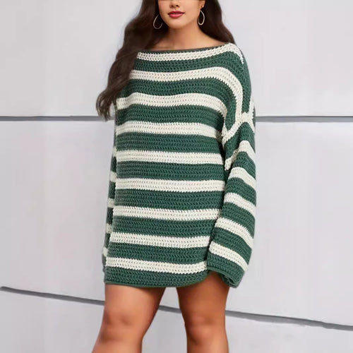 Damen lässiger gehäkelter Pullover mit modernen Blockstreifen R&B