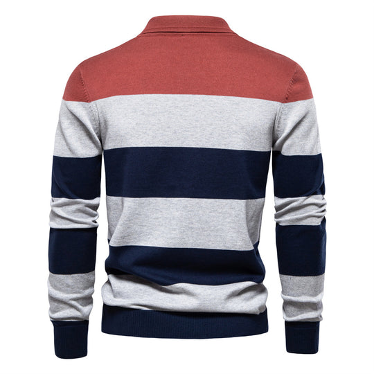 Herren Langarm-Polo-Shirt mit modischem Streifendesign R&B