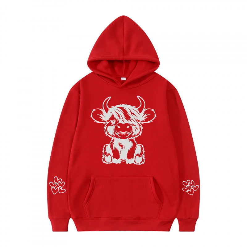 Damen Kapuzensweater mit entzückendem Kuhmotiv und praktischen Kängurutaschen R&B