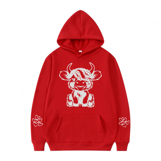 Damen Kapuzensweater mit entzückendem Kuhmotiv und praktischen Kängurutaschen R&B