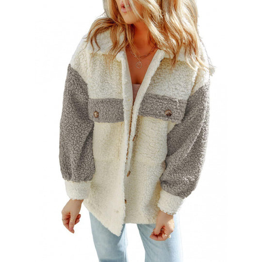Damen kuschelige Teddyjacke mit praktischen Brusttaschen R&B