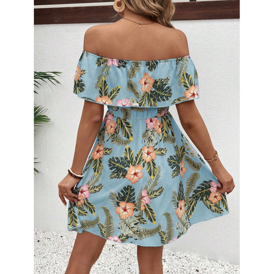 Damen Off-Shoulder Sommerkleid mit floralem Muster R&B
