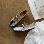 Damen Ballerinas mit doppeltem Riemen und glänzendem Obermaterial R&B