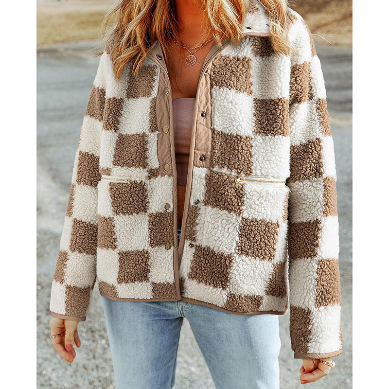 Damen Kuschelige Schafwolljacke mit modernen Karomustern R&B