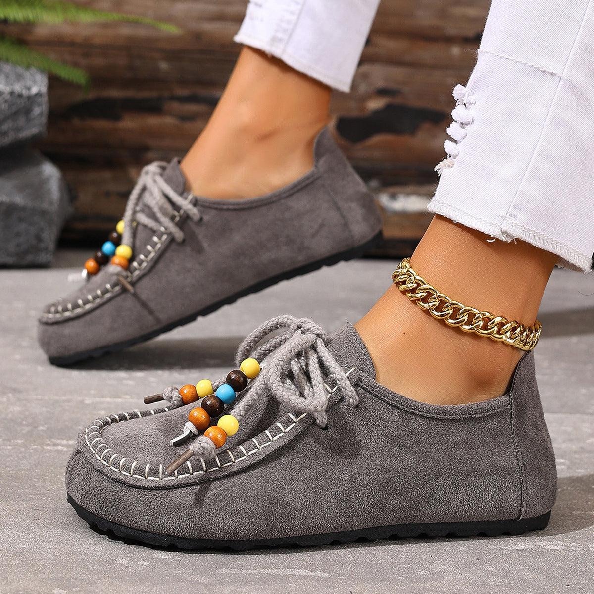 Damen Mokassins mit dekorativen Befestigungen und weichem Wildleder R&B