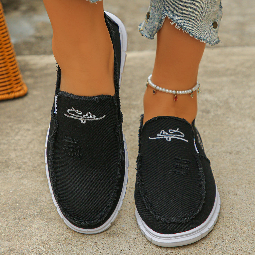 Damen lässige Slip-On Sneaker aus denimähnlichem Material R&B