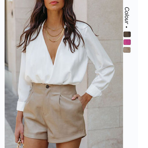 Damen Modische High-Waist-Shorts mit eleganter Färbetechnik und praktischen Taschen R&B