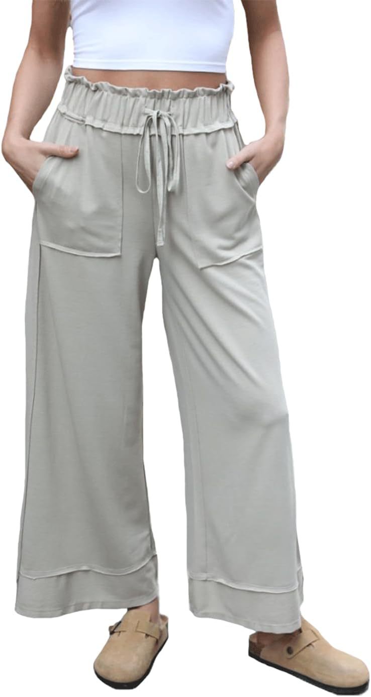Damen Modische Palazzo-Hose mit elastischem Bund und praktischen Taschen R&B