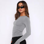 Damen Longsleeve-Oberteil mit figurbetontem Schnitt und Raffung