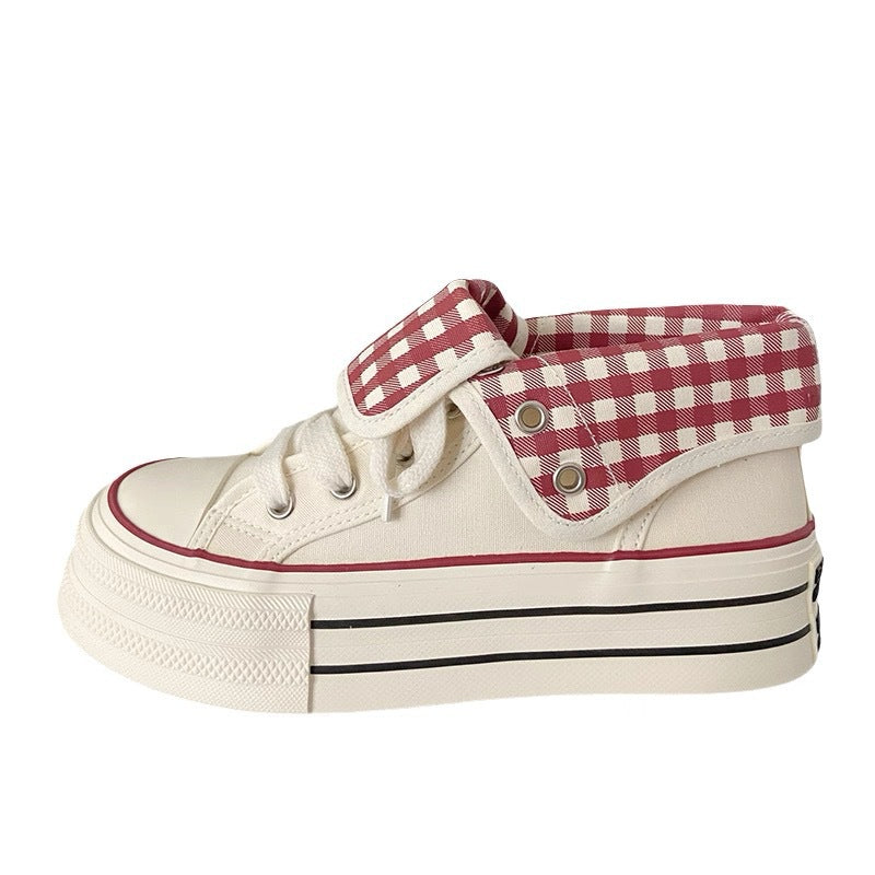 Damen Plateau-Sneaker mit modischen Karomotiven und strapazierfähigem Obermaterial