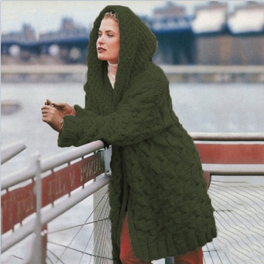 Damen Großer Strickcardigan mit weichem Material und praktischer Kapuze R&B