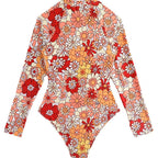 Damen Langarm-Badeanzug mit floralem Design und herausziehbarem Reißverschluss R&B