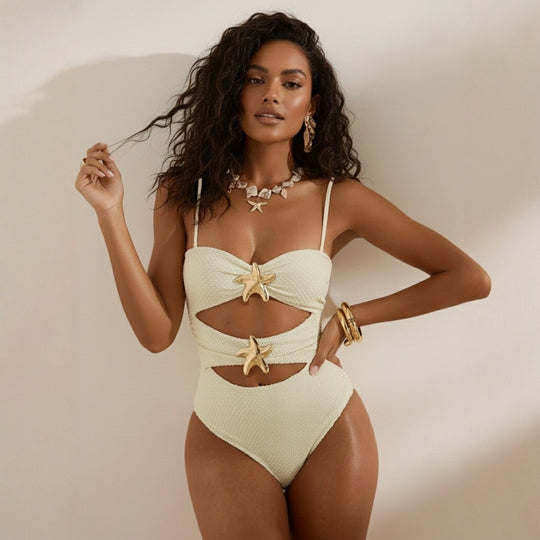 Damen Modischer Cut-Out Badeanzug mit Muschel-Detail R&B