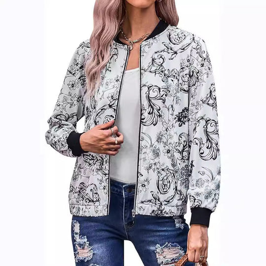 Damen Bomberjacke mit floralen Motiven und elastischen Bündchen R&B