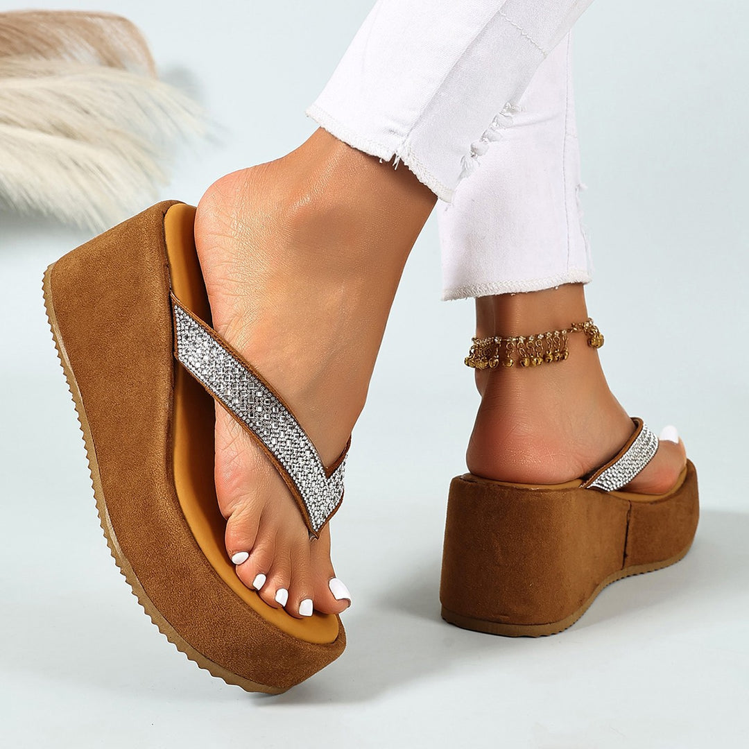 Damen Wedge-Pantoletten mit glitzernden Riemen und bequemer Sohle R&B