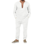 Herren lässiges Leinen-Outfit mit tiefem V-Ausschnitt und elastischem Bund R&B