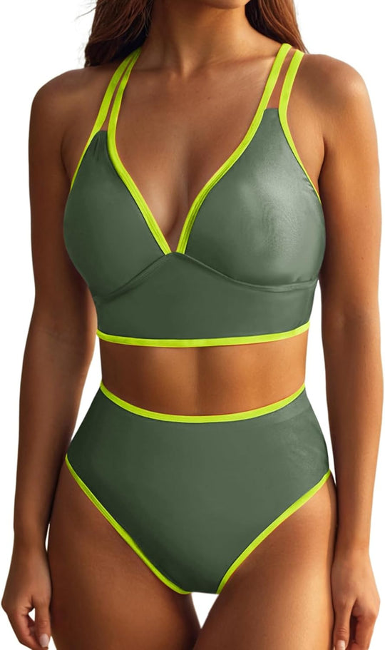 Damen Bikini-Set mit elegantem Hochgeschnittenen Höschen und verstellbaren Trägern R&B