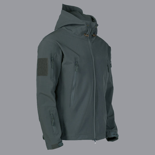 Herren technische Softshell-Jacke mit multifunktionalen Taschen und verstellbarem Kapuzensystem R&B