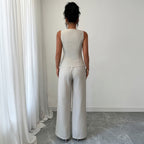 Damen elegante Hose-Anzug mit tailliertem Oberteil und Knopfdetails R&B