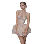 Damen Glamouröses Cocktailkleid mit funkelnden Pailletten und ausgefallener Rockform R&B