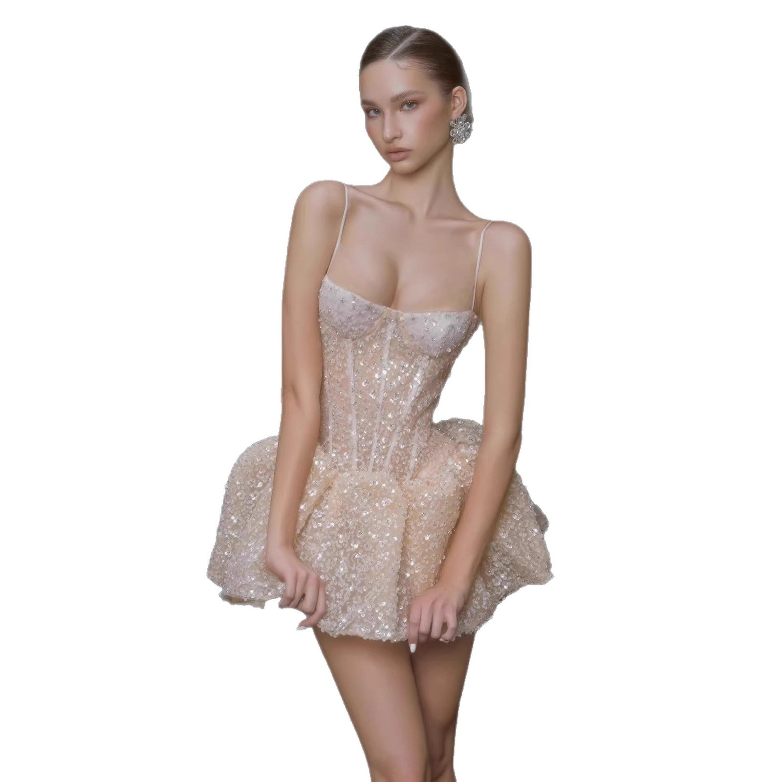 Damen Glamouröses Cocktailkleid mit funkelnden Pailletten und ausgefallener Rockform R&B