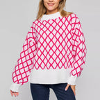 Damen lässiger Pullover mit modernem Rautenmuster und lässigem Schnitt R&B