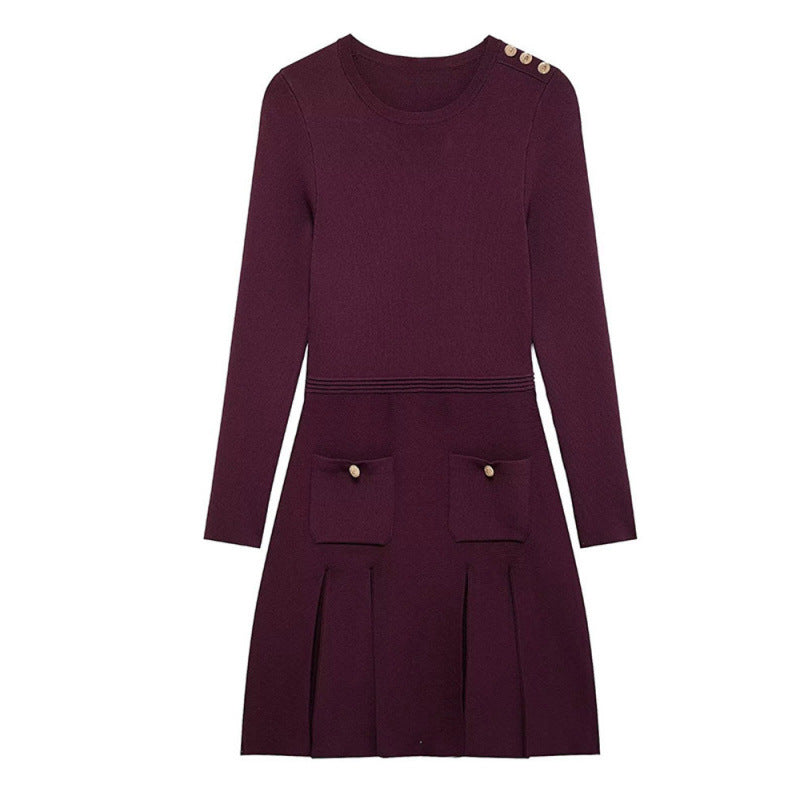 Damen Strickkleid mit dekorativen Knopfdetails und praktischen Taschen R&B