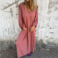 Damen elegantes Maxikleid mit V-Ausschnitt und praktischen Seitentaschen R&B